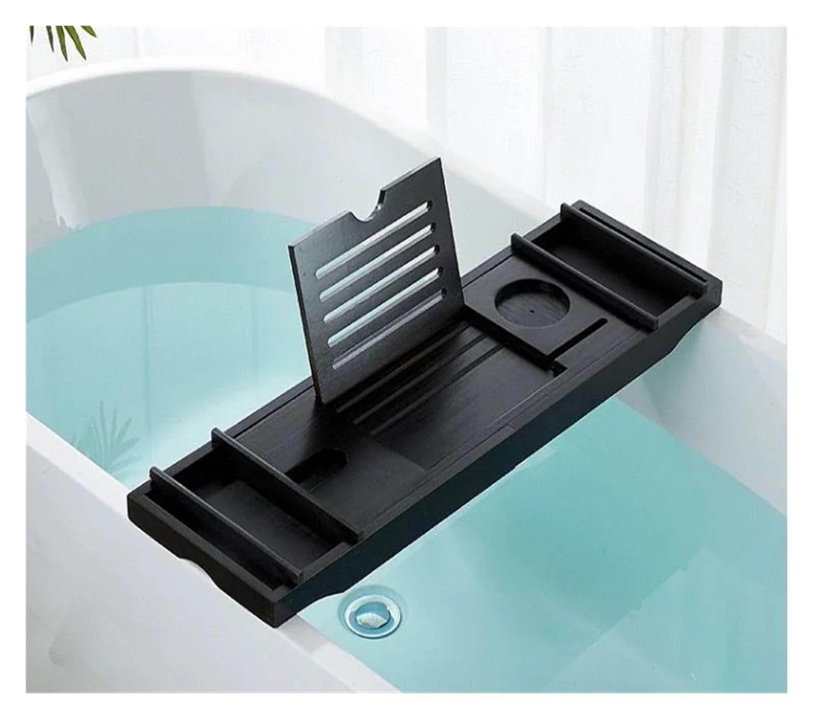 Bandeja extensible de bambú negro para bañera, estante de lujo con soporte para relajación, perfecto para baño y uso doméstico