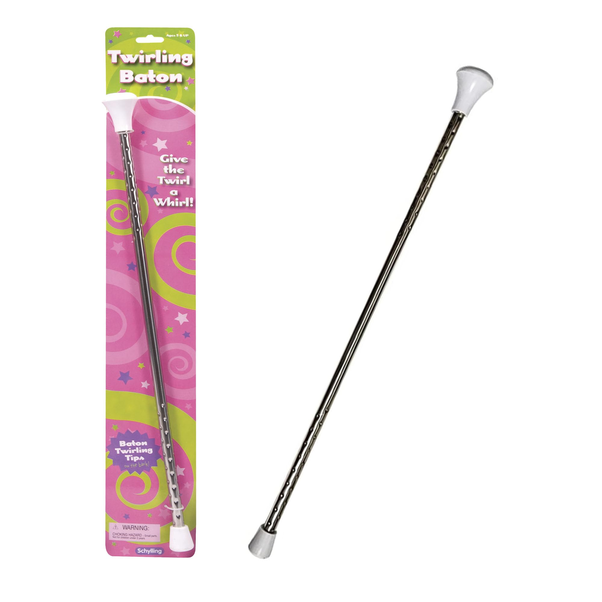 Schylling Twirling Baton - Metal Kids Baton - Rubberized Ends in Assorted Pink, White, and Purple Colors - Ages 3 and Up - One Baton