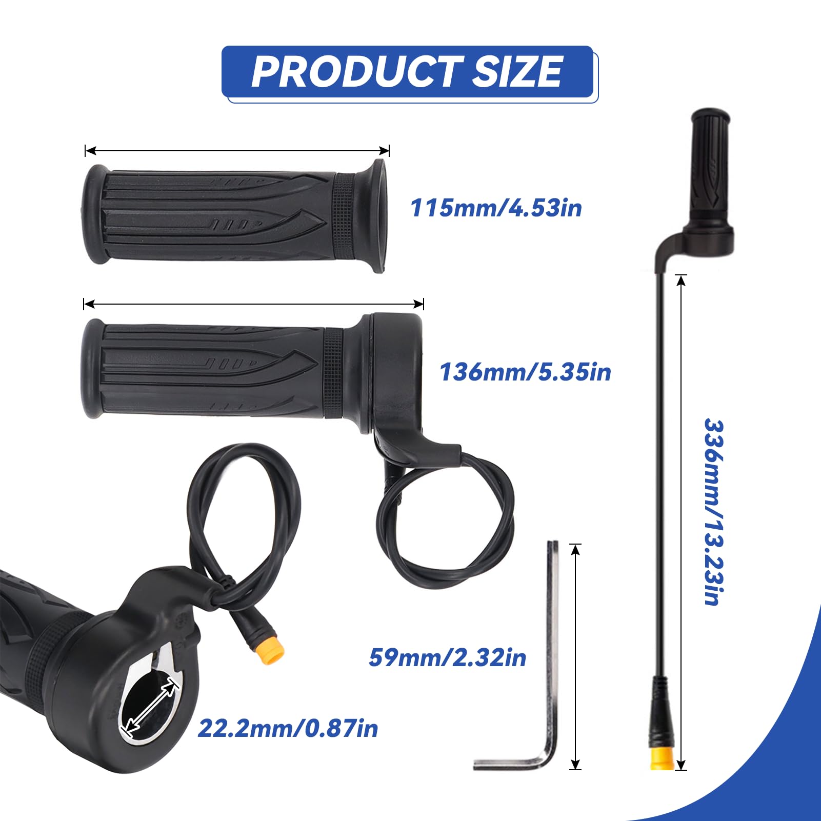 Topyond Manopole Acceleratore per Bici Elettrica, 1 Paio 20X Maniglia Acceleratore Velocità Scooter con Connettore Impermeabile Acceleratore a Rotazione Completa per 22,2 mm