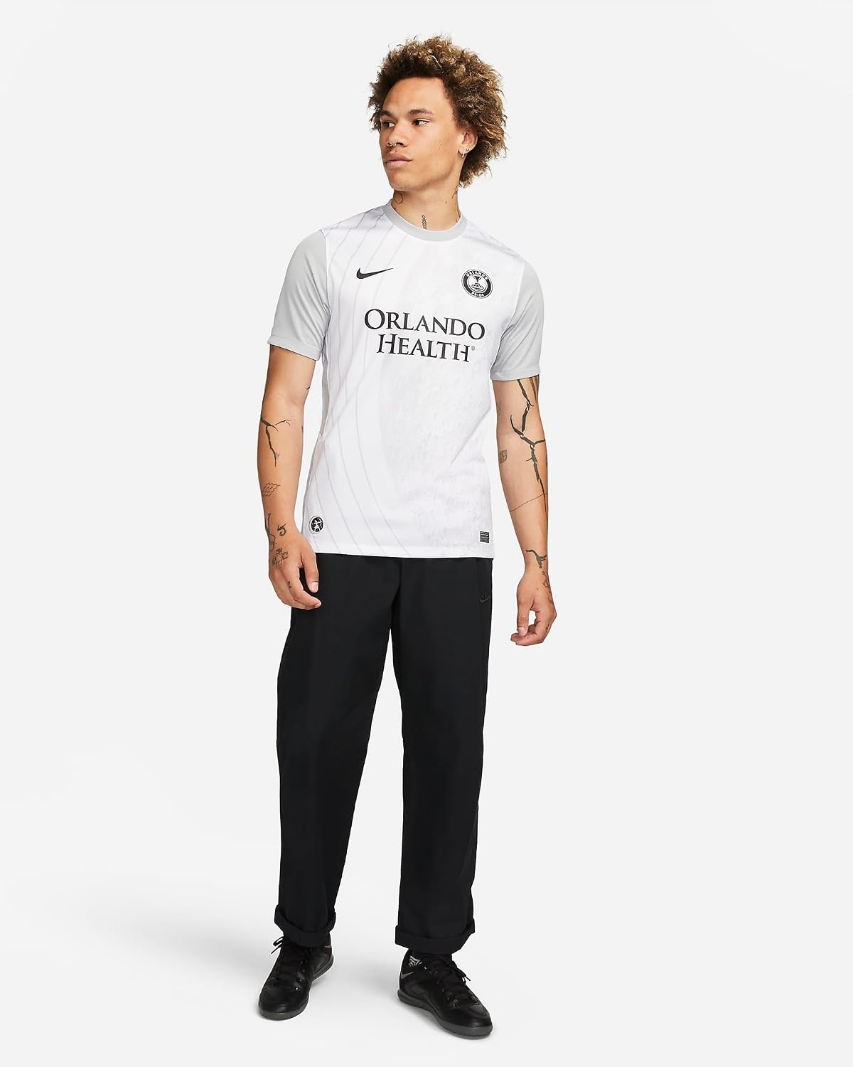 Nike Dri-FIT Orlando Pride Stadium Away Men's Soccer Jersey, White/Medium Silver/Wolf Grey/Black, Medium