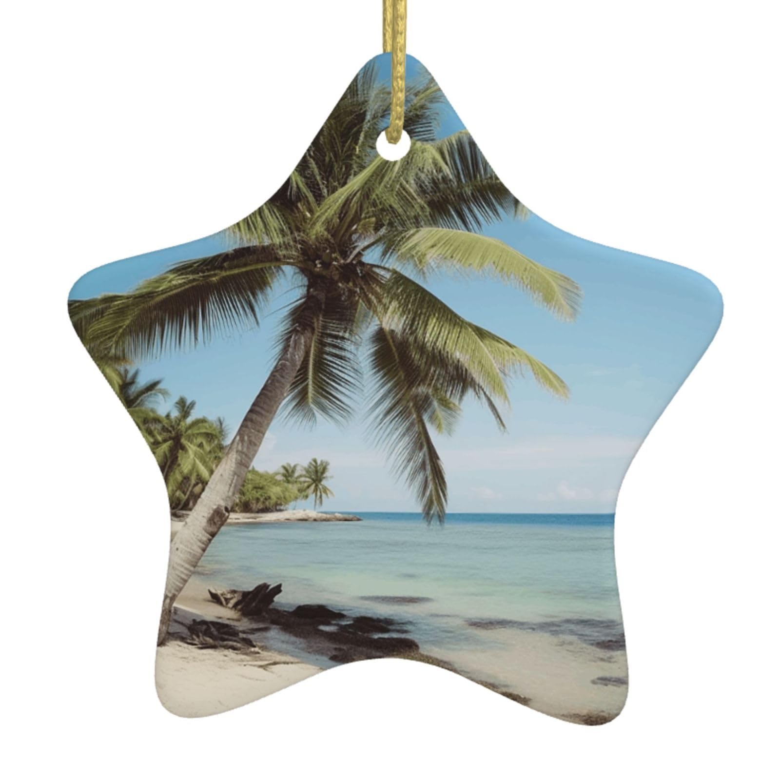 Ceramic Christmas Tree Hanging Ornaments with Gold Ropes Christmas Tree Decorations Star Ceramic Beach Palm Tree Pendant Keepsake Decorations for Holiday Xmas Gift Ideas