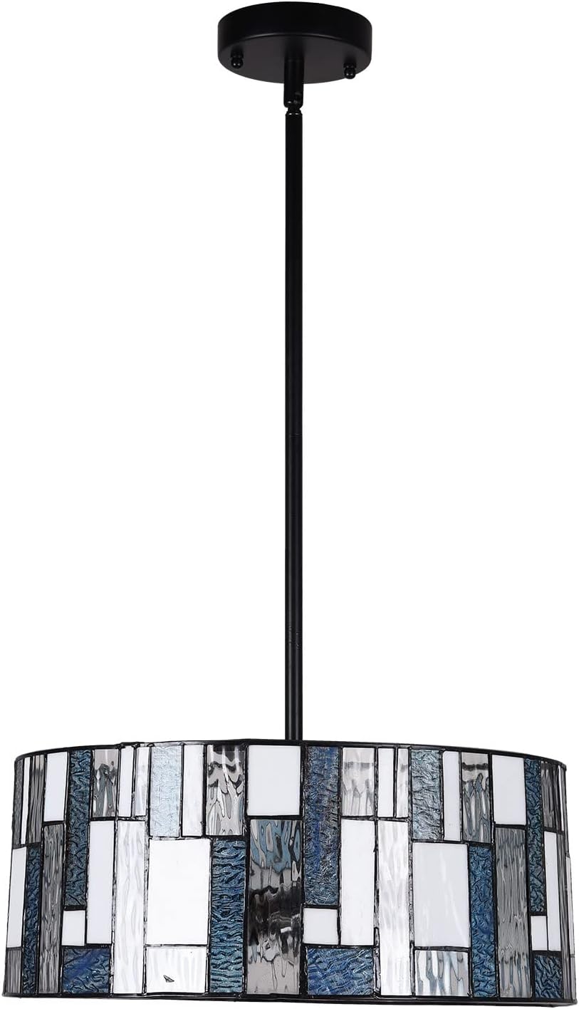 ARTZONE Tiffany Pendant Light, 16" Wide Modern Style Stained Glass Round Hanging Lamp for Kitchen Island, Dining Room, Foyer