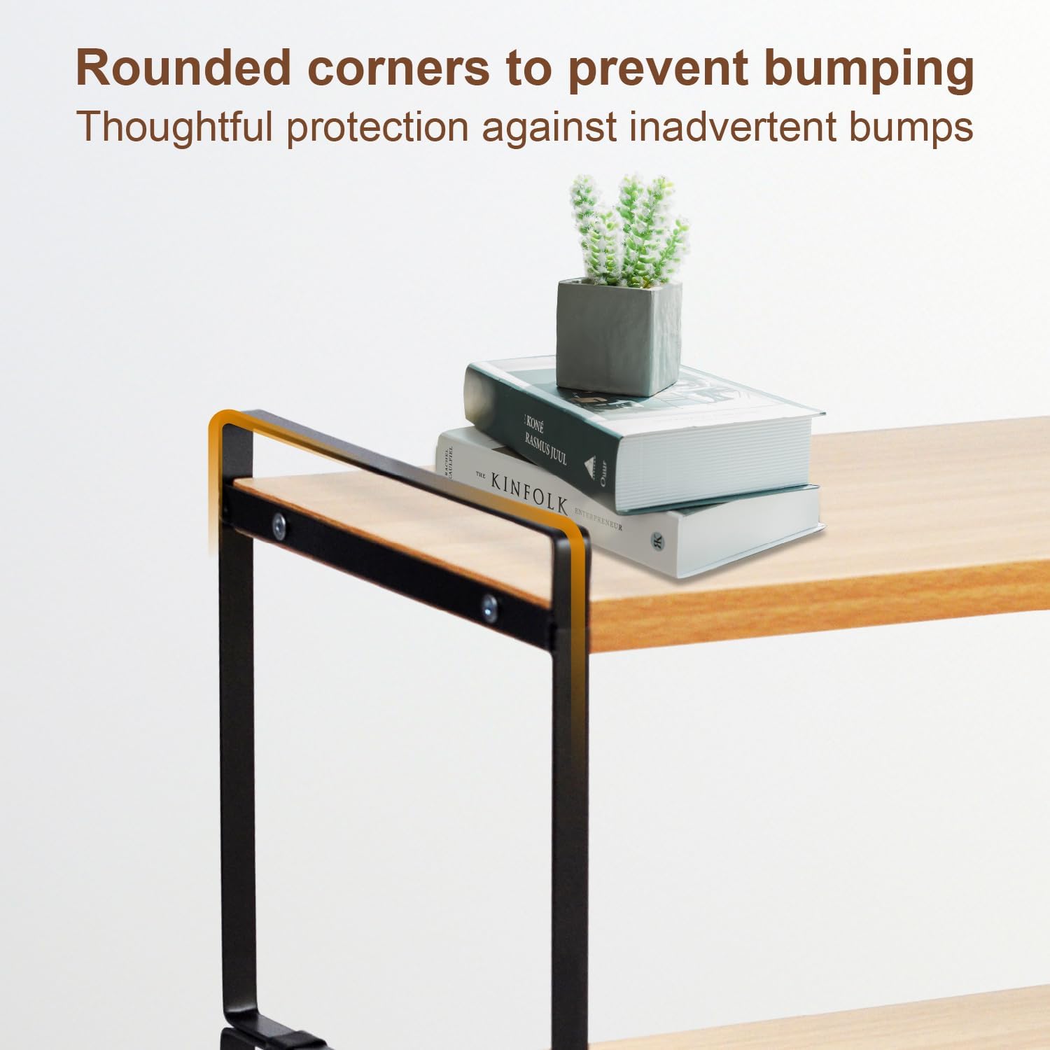 Office Desktop Shelf Organizer, Natural Wooden 2 Tier Desktop Organizer Shelf, Black Metal Frame Desk Shelf, Cute Dresser Top Organization Storage Rack, Small Display Organizer Shelf for Office, Home