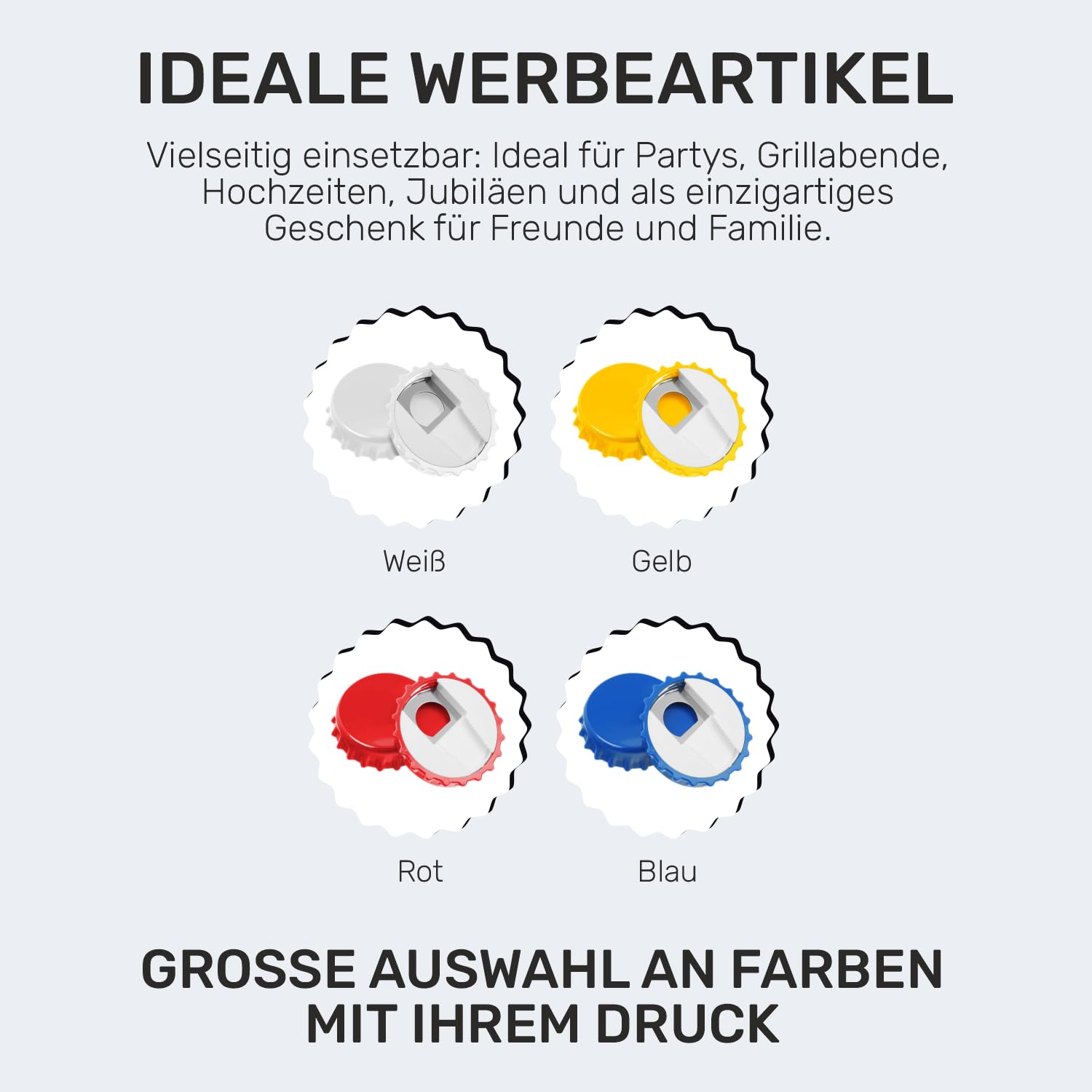 Personalisierter Kronkorken Flaschenöffner WEISS - 84 mm Durchmesser Wähle aus 4 Farben und 20 Schriftarten für den Druck. Eigene Logos auch möglich (Rot, 50)