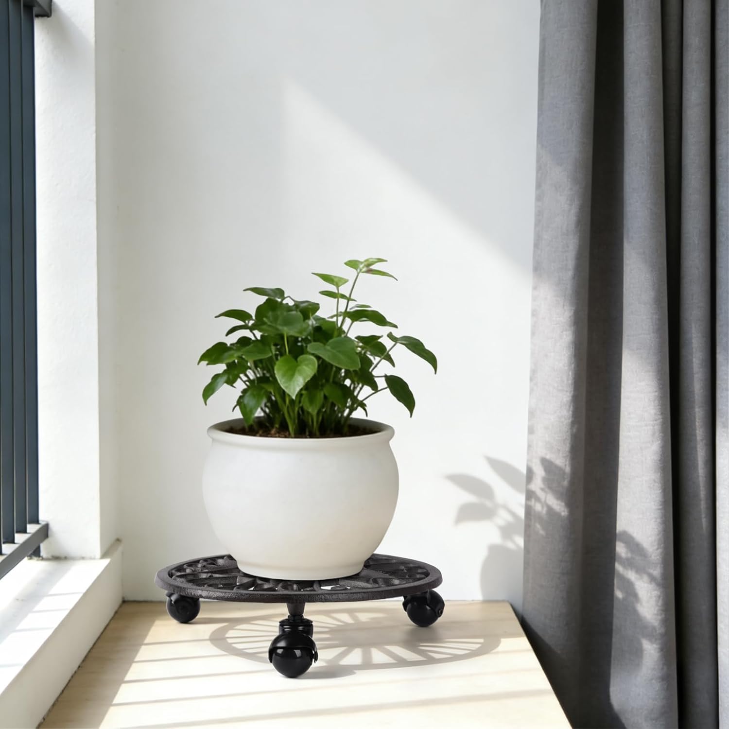 2 Pcs Heavy Cast Iron Plant Caddy,Rolling Plant Stand With 360° Wheels Rustproof Plant Holder For Garden,Patio,Home Decor