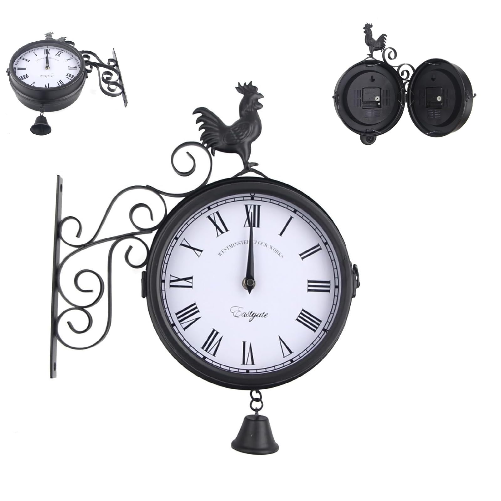 Bahnhofsuhr Doppelseitig, 20cm Zifferblatts Retro Wandmontage Gartenuhr, Analoge Wanduhr mit Leises Uhrwerk, 30 x 37 cm für Garten, Bahnhof, Schlafzimmer, Wohnzimmer, Büro