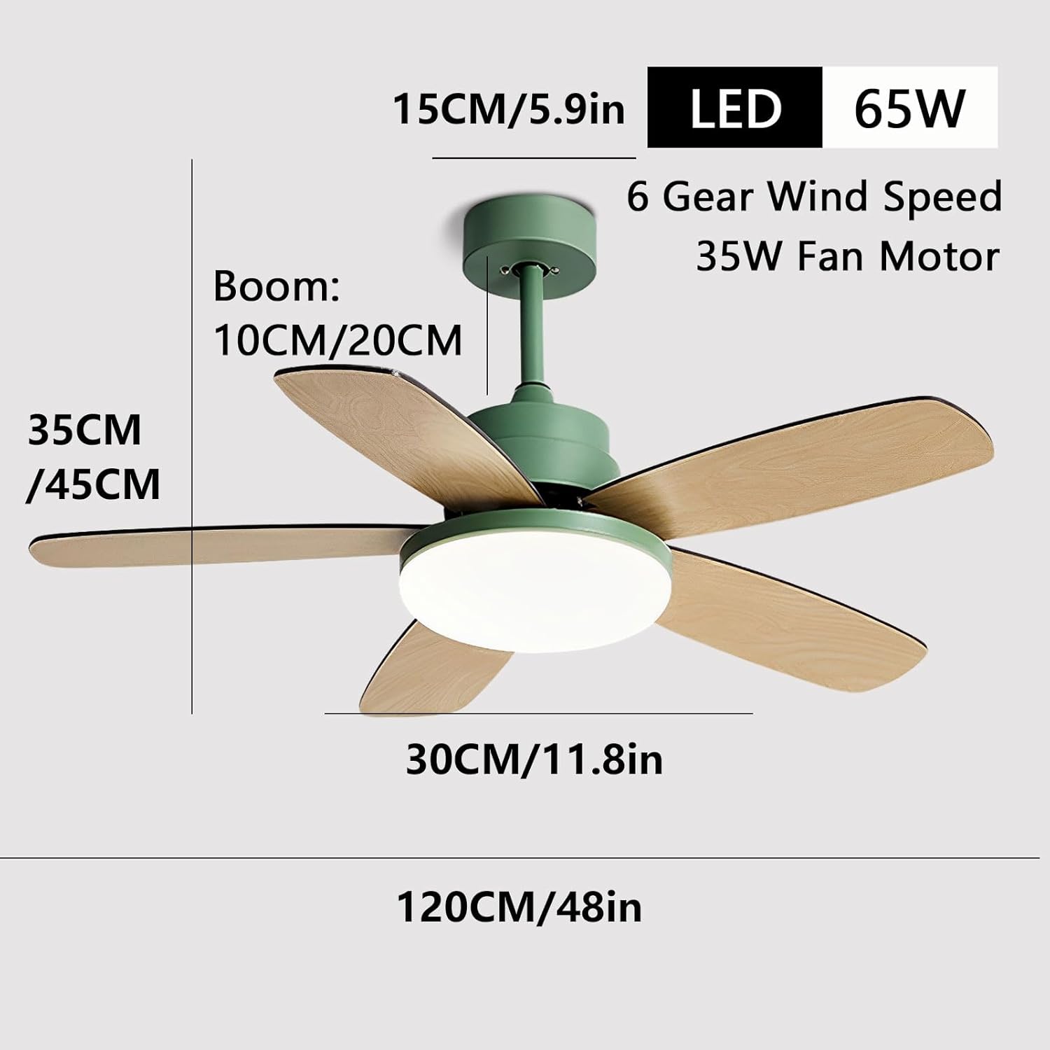 Remote 6 Speeds Ceiling Fan with Light 65W LED Dimmable Ceiling Fan Lighting Indoor Quiet Ceiling Fan for Dining Room Restaurant Bedroom Living Room Ceiling Fan Light 5 Plywood Blades