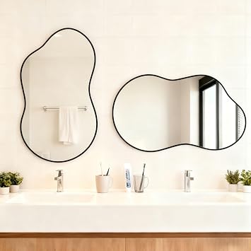 Itrue Irregular Wall Mirror, 26 x 46 Inch, Black Frame Bathroom Mirror