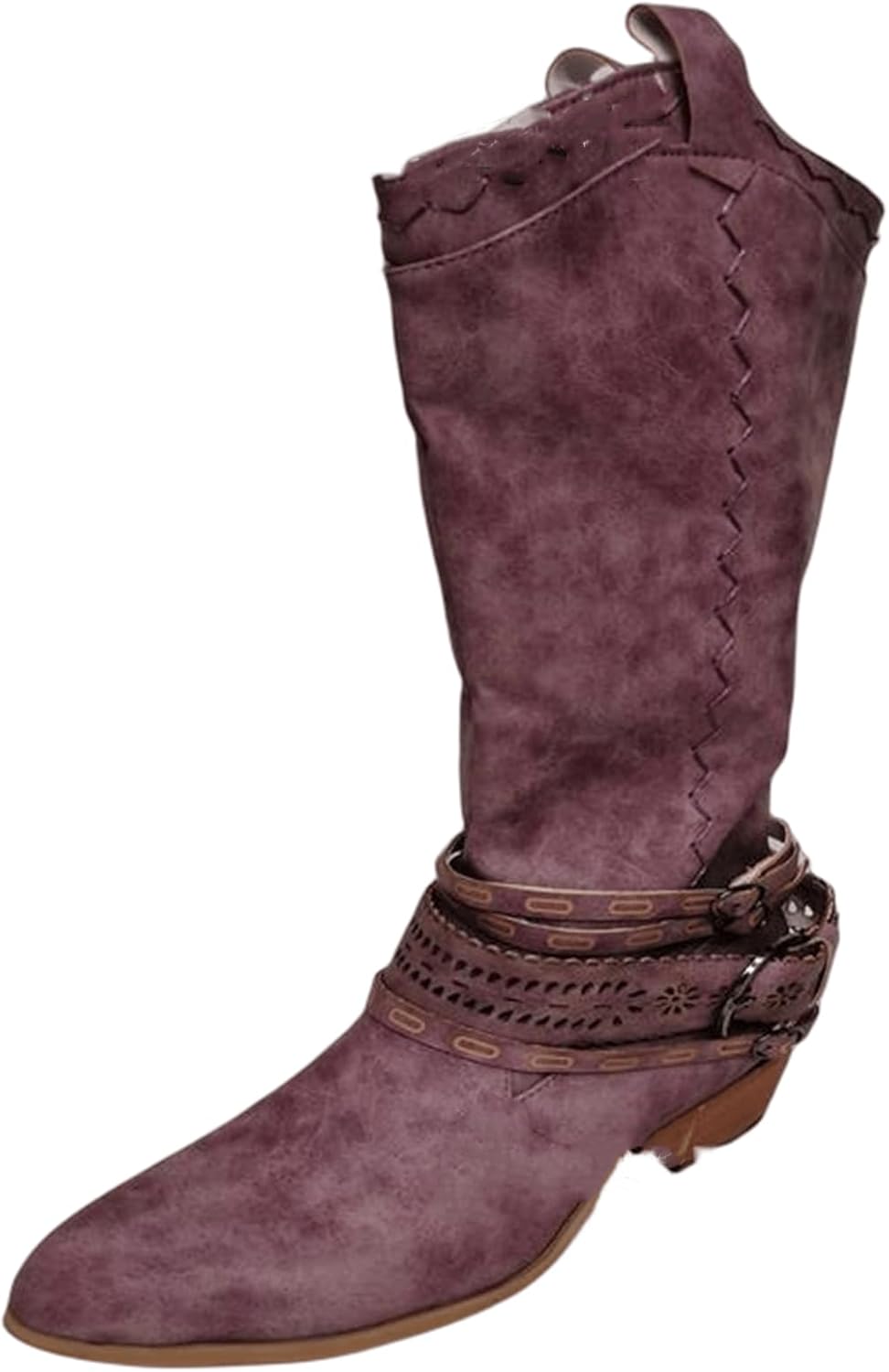 Ladmiple Cowgirl Boots Women Wide Calf Knee High Cowboy Western Boots Ladies Pointy Toe Fashion Chunky Heel Boot Pull-On