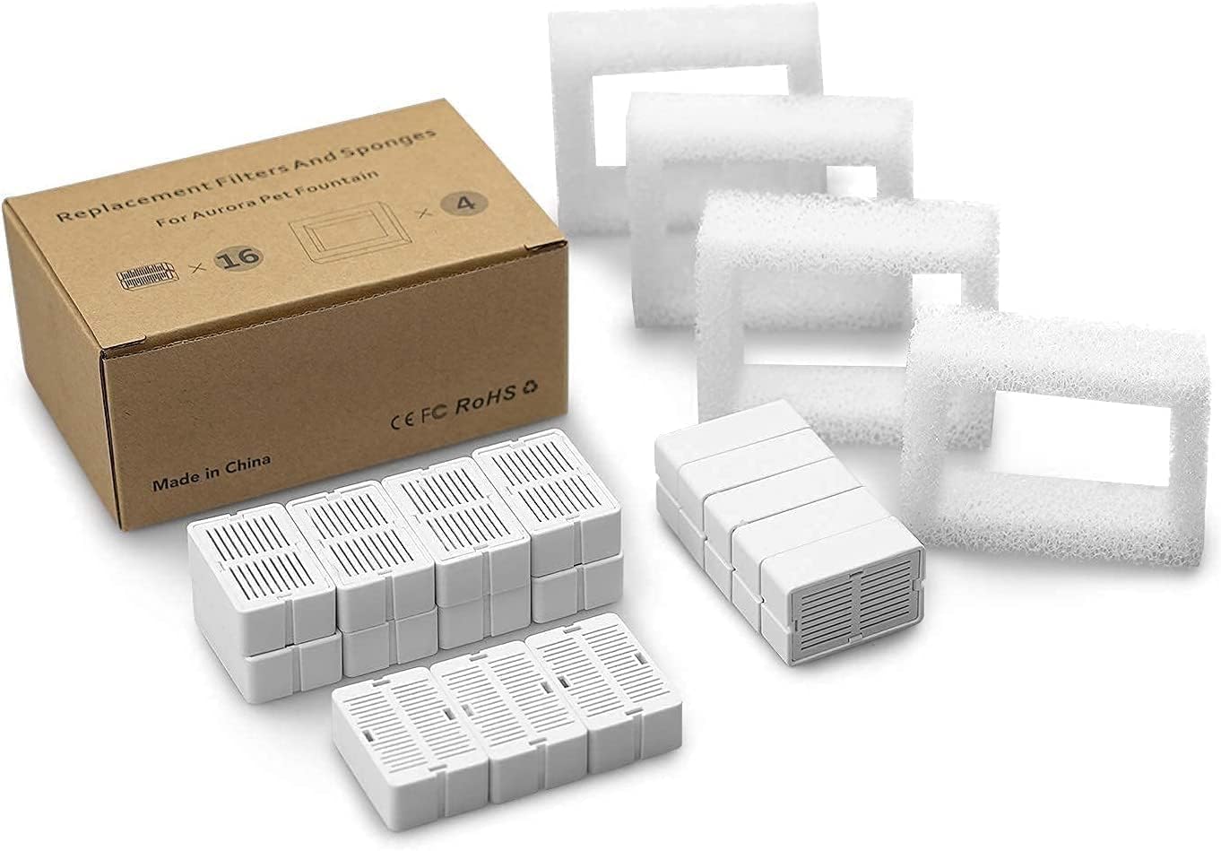 8 Pack Cat Water Fountain Filters with 8 Sponges, Pet Water Fountain Replacement Filter for 71oz/2.1L PLWF002 Capsule Cat Water Fountain, Pet Fountain Filter Set