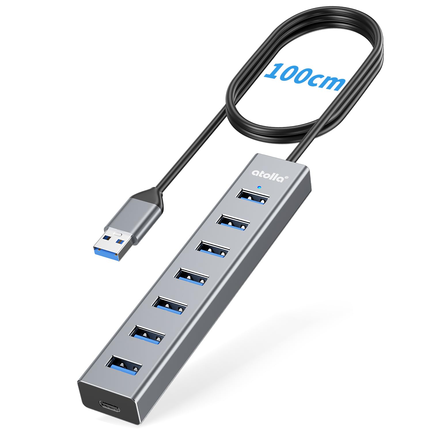 atolla Aluminum 7-Port USB 3.0 Hub: 5Gbps High-Speed Data Transfer