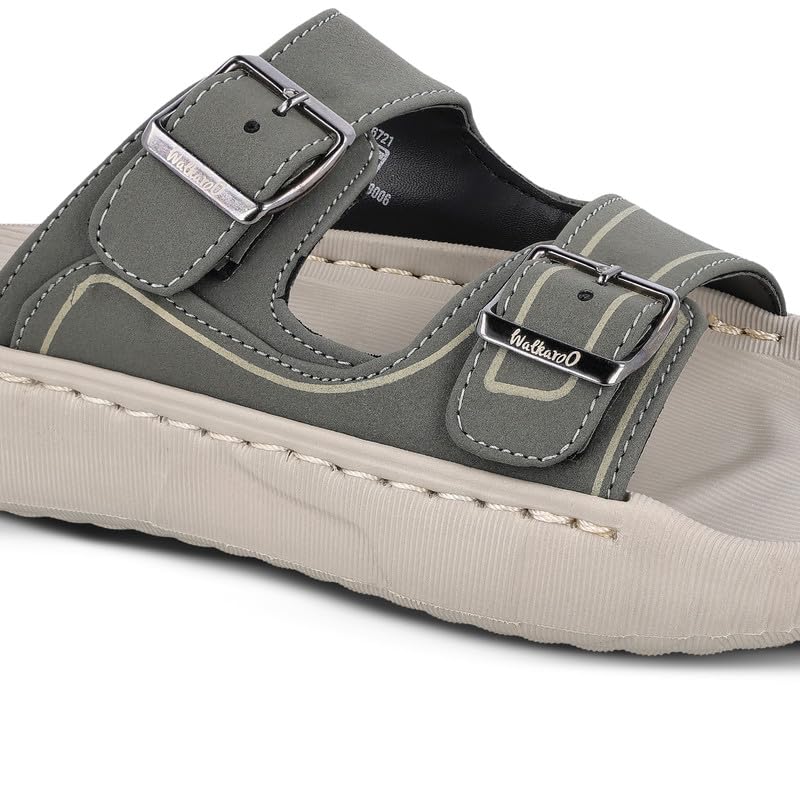 Image of WALKAROO Men's Slide Sandals with Soft Sole, Broad Straps with Buckles and Lightweight - WC8764