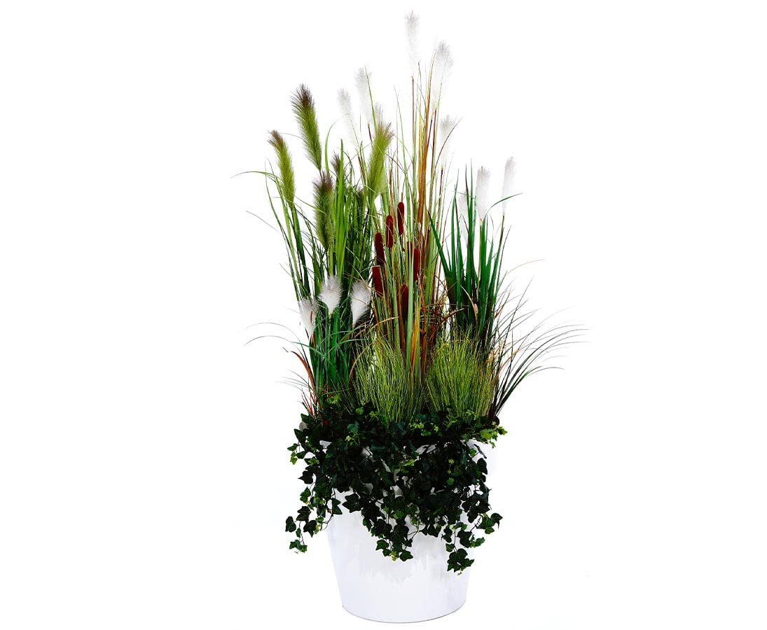 6 separadores de plantas artificiales, 230 x 80 cm, arreglo de hierba, moderno, verde oscuro, poliéster/PVC, separador decorativo de habitaciones con macetero, para oficina y locales comerciales