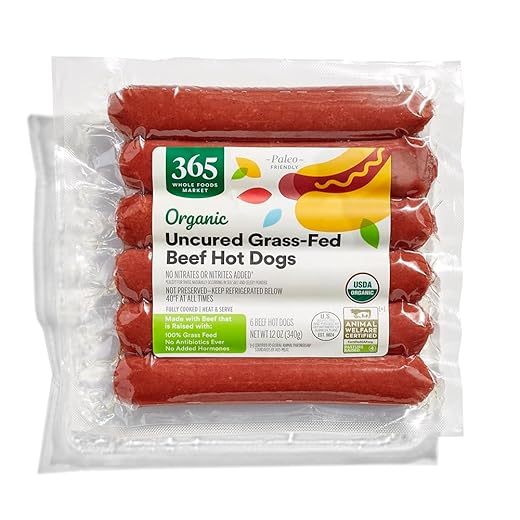 365 by Whole Foods Market, Organic Uncured Grass-Fed Beef Hot Dogs, 12 oz