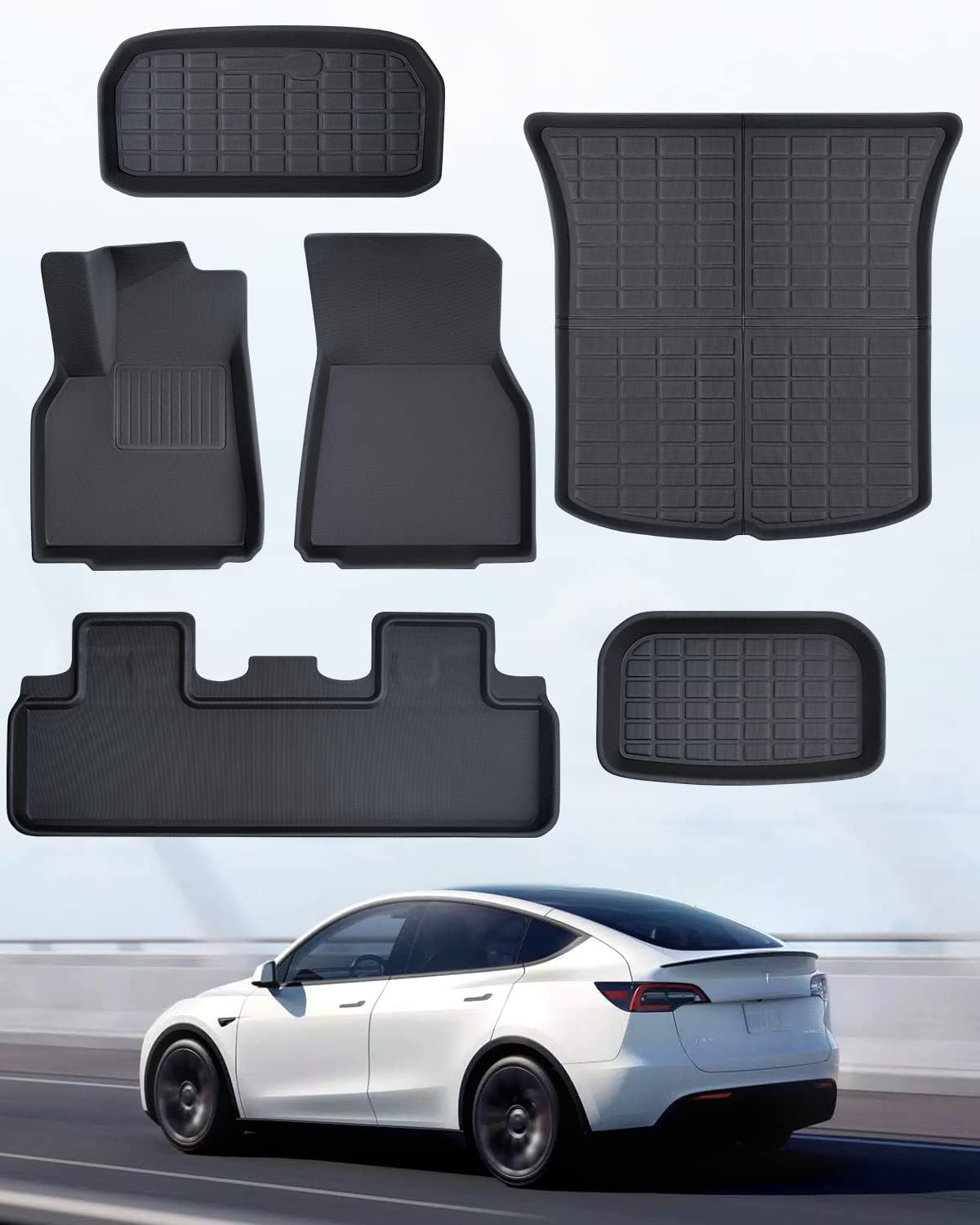 Hcosmy Floor Mats Full Set for Tesla Model Y and 3 Accessories 2023 2022 2021, XPE All Weather,for Model 3 and Y Floor Mats Front Rear Trunk Cargo Liner Mat,Waterproof Interior Accessories 5 Seater