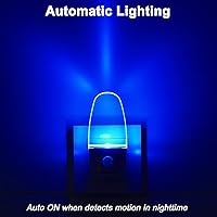 Vista 2 de GREENIC Paquete de 2 luces nocturnas con sensor de movimiento azul enchufables, lámpara de luz nocturna con detector de movimiento LED de 0.5 W