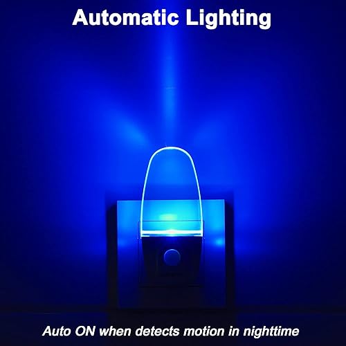Miniatura 2 de GREENIC Paquete de 2 luces nocturnas con sensor de movimiento azul enchufables, lámpara de luz nocturna con detector de movimiento LED de 0.5 W,
