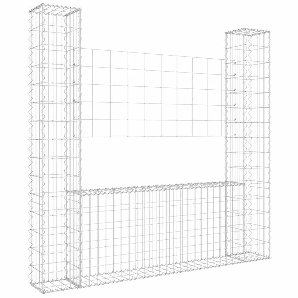 Vidaxl U-Shape Gabion Basket With 2 Posts Iron Wire Fence Gabion Wall Barrier 8720286764053