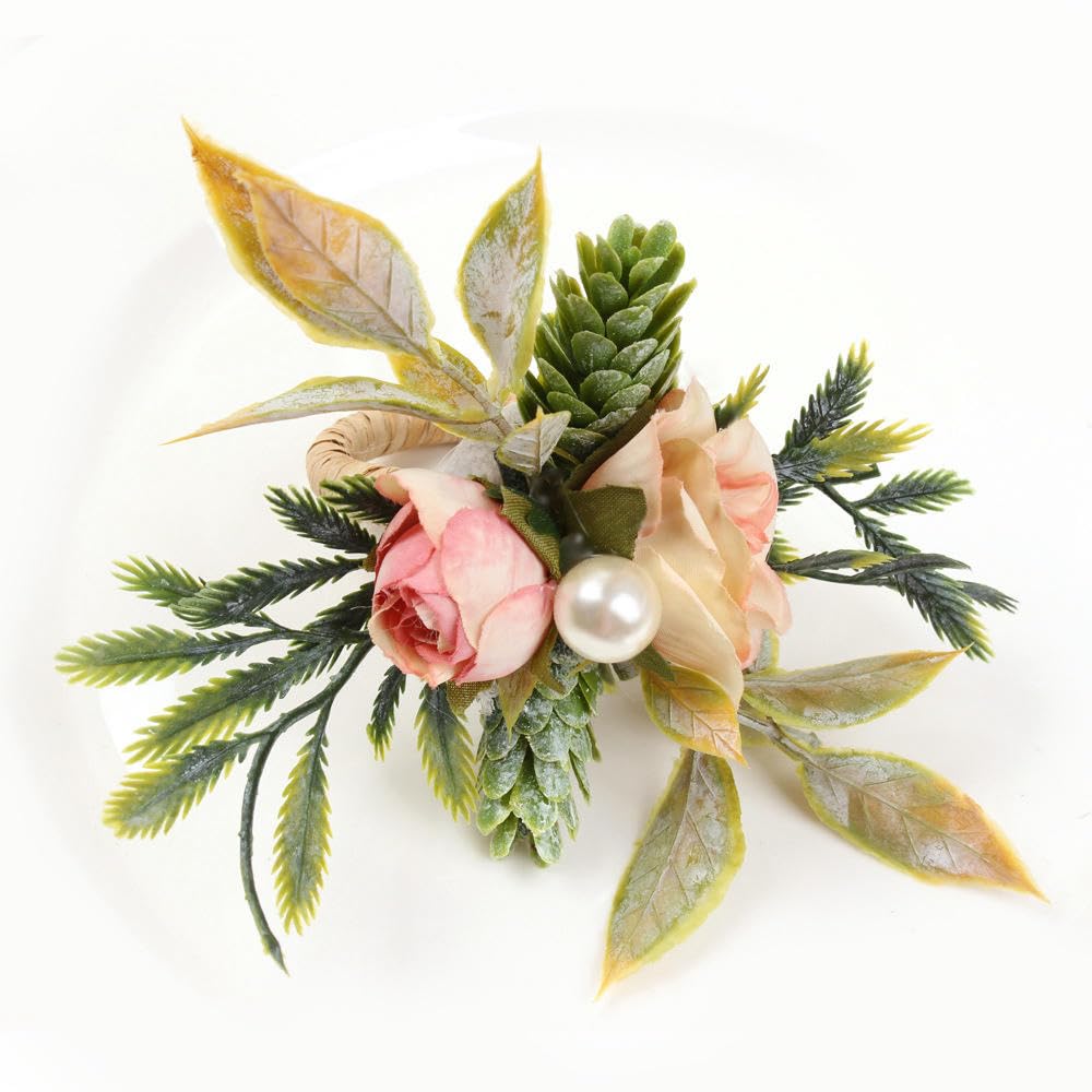 Rond De Serviette Lot de 30 Ronds De Serviette Double Rose Pomme De Pin Couleur Claire pour Mariage Hôtel Fête Anniversaire Dîner en Famille