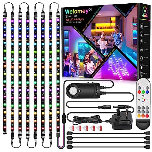RGB Under Cabinet Strip Lights Kit, 8PCS*50cm Motion Sensor LED Strip Lights with Remote, 12V Flexible LED Lighting Strips for Kitchen, Shelf, Cupboard, TV, Desk
