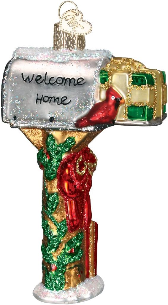 Old World Christmas Welcome Home Mailbox Glass Blown Ornament for Christmas Tree, Handcrafted Holiday Decoration, Home Collection