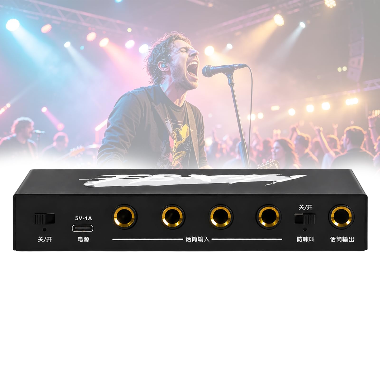 TsoLay Professional Mini Feedback Suppressor, 4-in 1-Out Microphone Anti-Howling Audio with Automatic Anti-Howling, Clear Sound, for Stage, Church Performances and Home Use