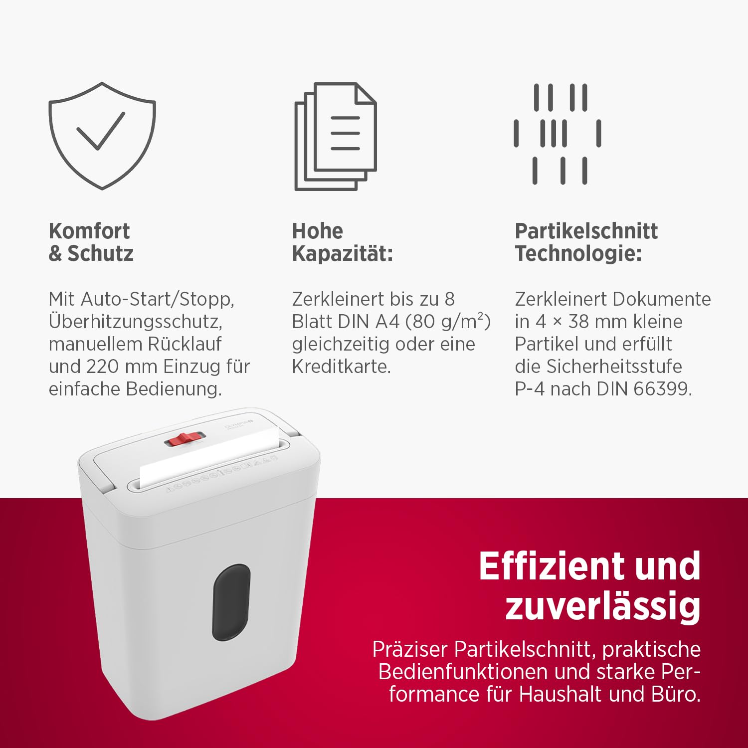 OLYMPIA PS 54 CC Pro Aktenvernichter | Papierschredder mit Partikelschnitt 4×38 mm | Schredder Aktenvernichter für Home Office | Shredder Papier 8-Blatt | Mit universal Aufsatz | Paper Shredder