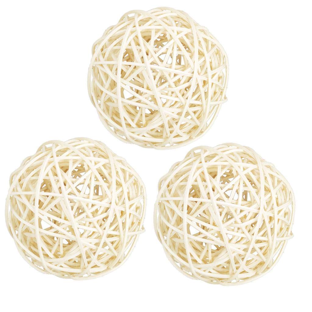 Tenlacum 60-100mm White Large Wicker Rattan Balls - Decorative Balls for Bowls, Vase Filler, Coffee Table Decor, Wedding Party Decoration (3 pieces) (8cm)