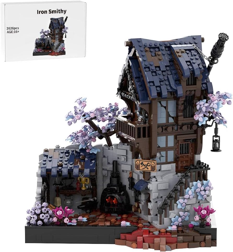 Medieval MOC Building Blocks Set, MOC-213181 DIY Modular Village Street Scene Architecture Iron Smithy Building Blocks Kit, Collect and Decorate Model, 2626PCS for Adults