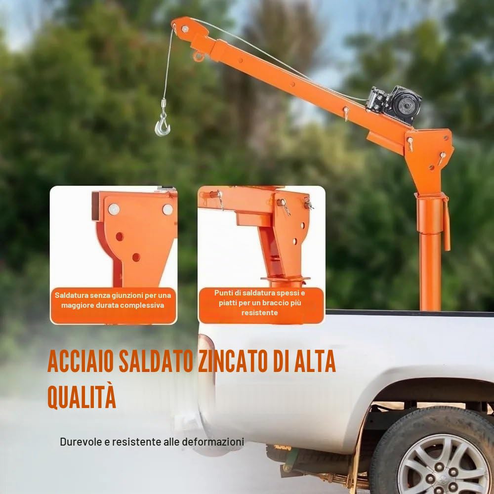 montacarichi da balcone Gru per camioncino, capacità 500 kg, girevole a 360°, paranco per gru a braccio per camion con tre capacità di braccio di 100 kg, 250 kg e 500 kg Paranco elettrico