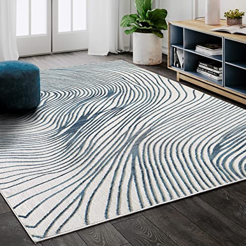Tapete rectangular contemporáneo 182x122 cm azul y blanco