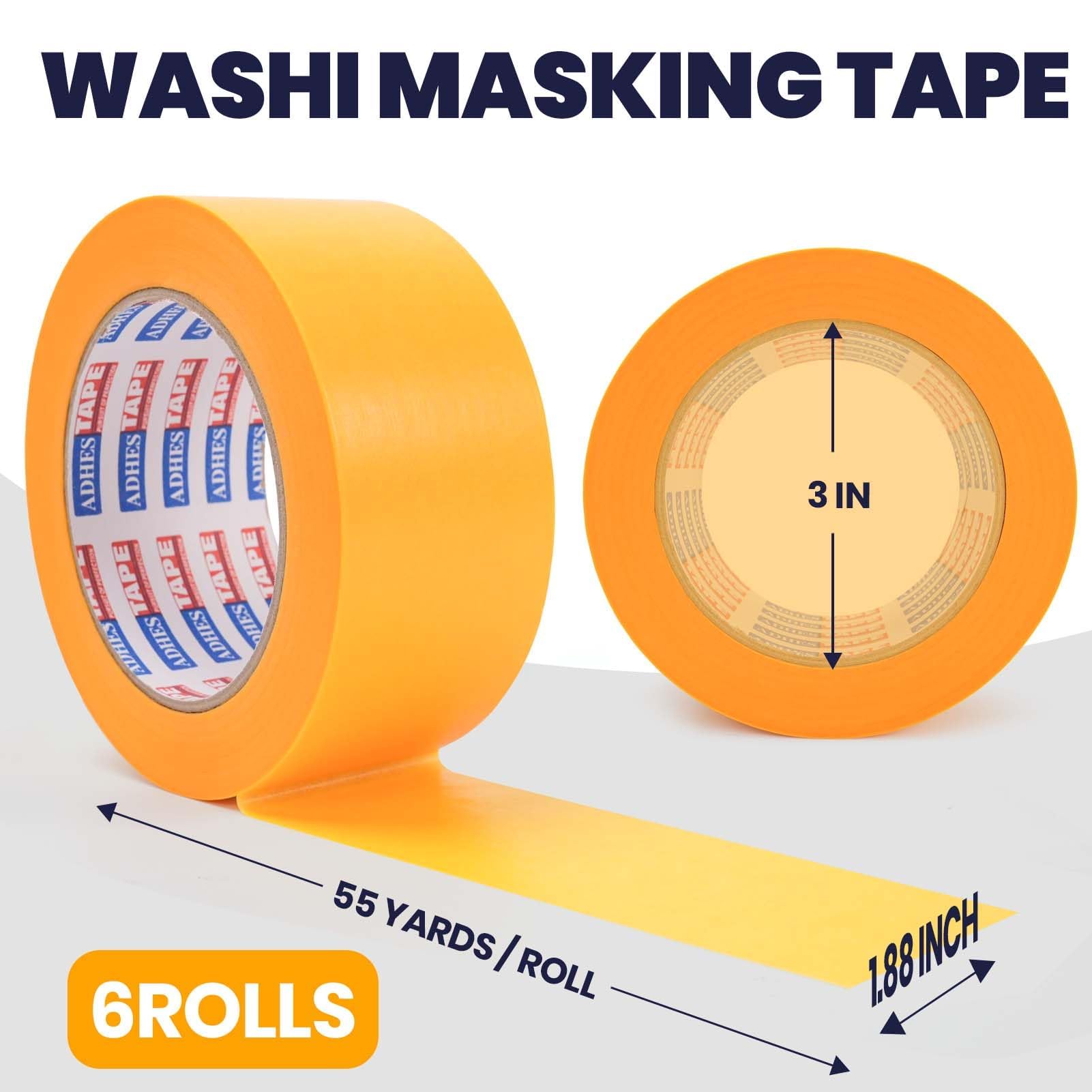 ADHES Cinta de Pintor Anti - UV 15 días, 48 mm x 55 m x 6 rollos Cinta Carrocero Enmascarar Paredes de Precisión Cinta Adhesiva no Deja Residuos para Pintar y Decorar