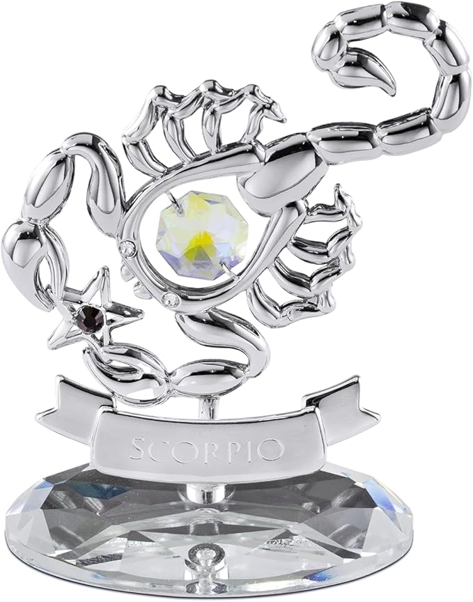 Crystocraft Constellation Figurine Scorpio with Crystal Base, Metal Zodiac Sign Crystal Home Office Geomantic Decoration for Luck Wealth Perfect, Horoscope Statue Gift for Birthday Anniversary