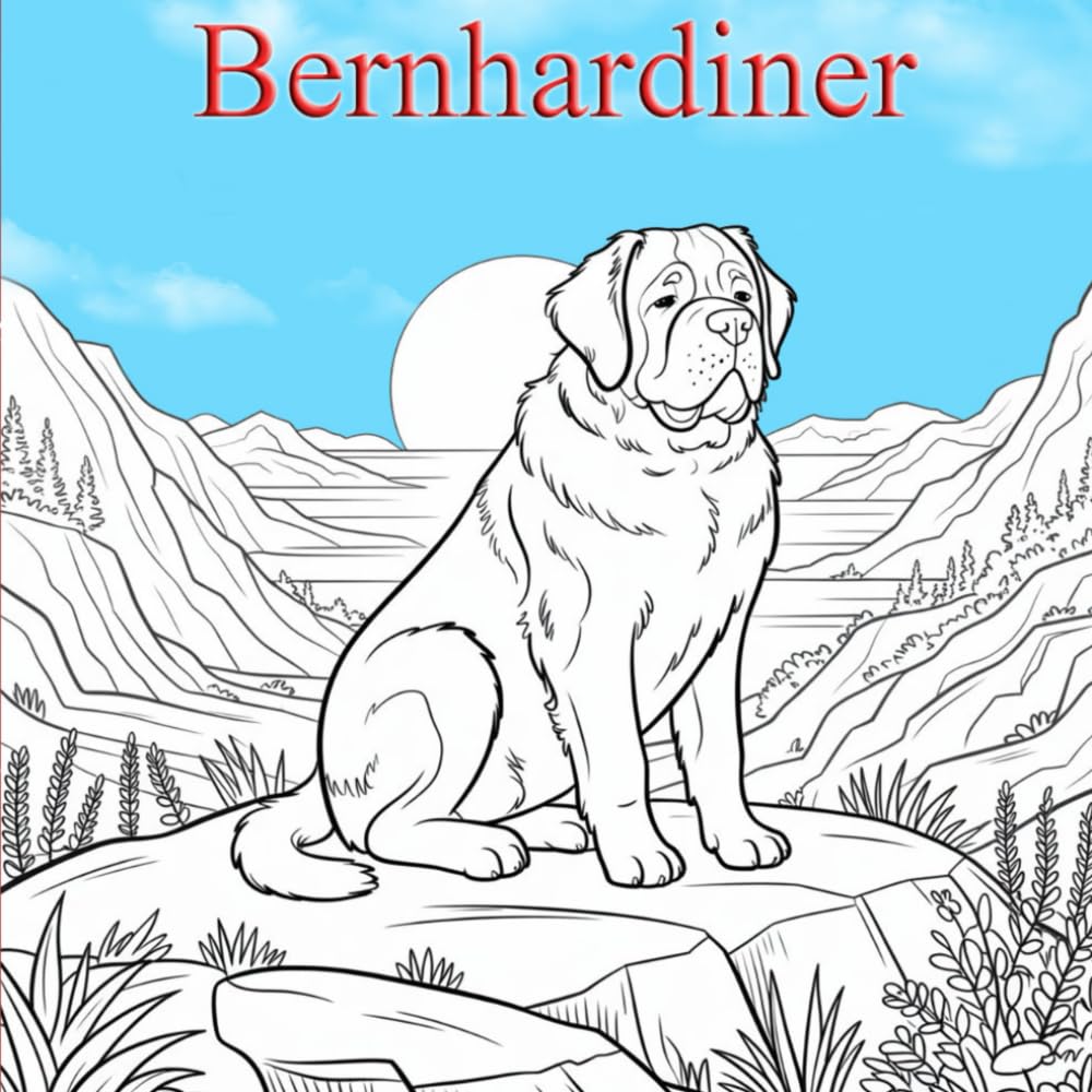 De wereld van de Sint Bernard – Een ontspannend kleurboek voor hondenliefhebbers: Realistische illustraties, duidelijke lijnen, zonder kleur