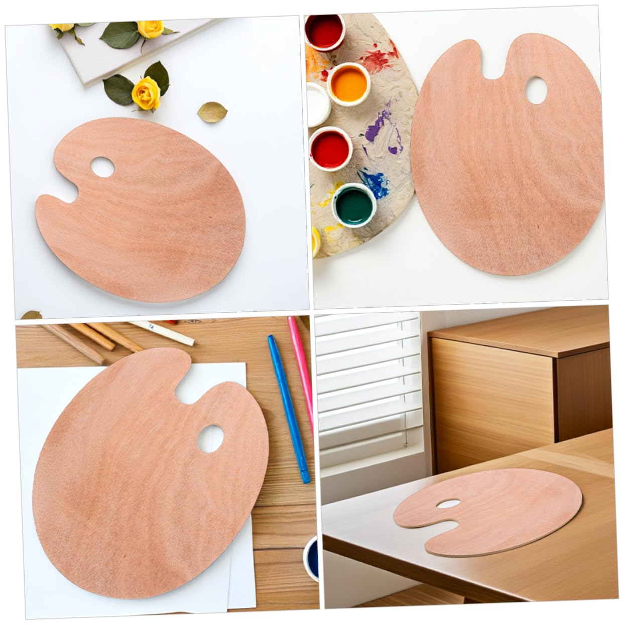 NUOBESTY 2pcs Oval Wooden Painting Palette With Thumb Hole For Artists Oil And Watercolor Mixing, 30x40cm Art Craft Boards For Painting Sessions - View #10
