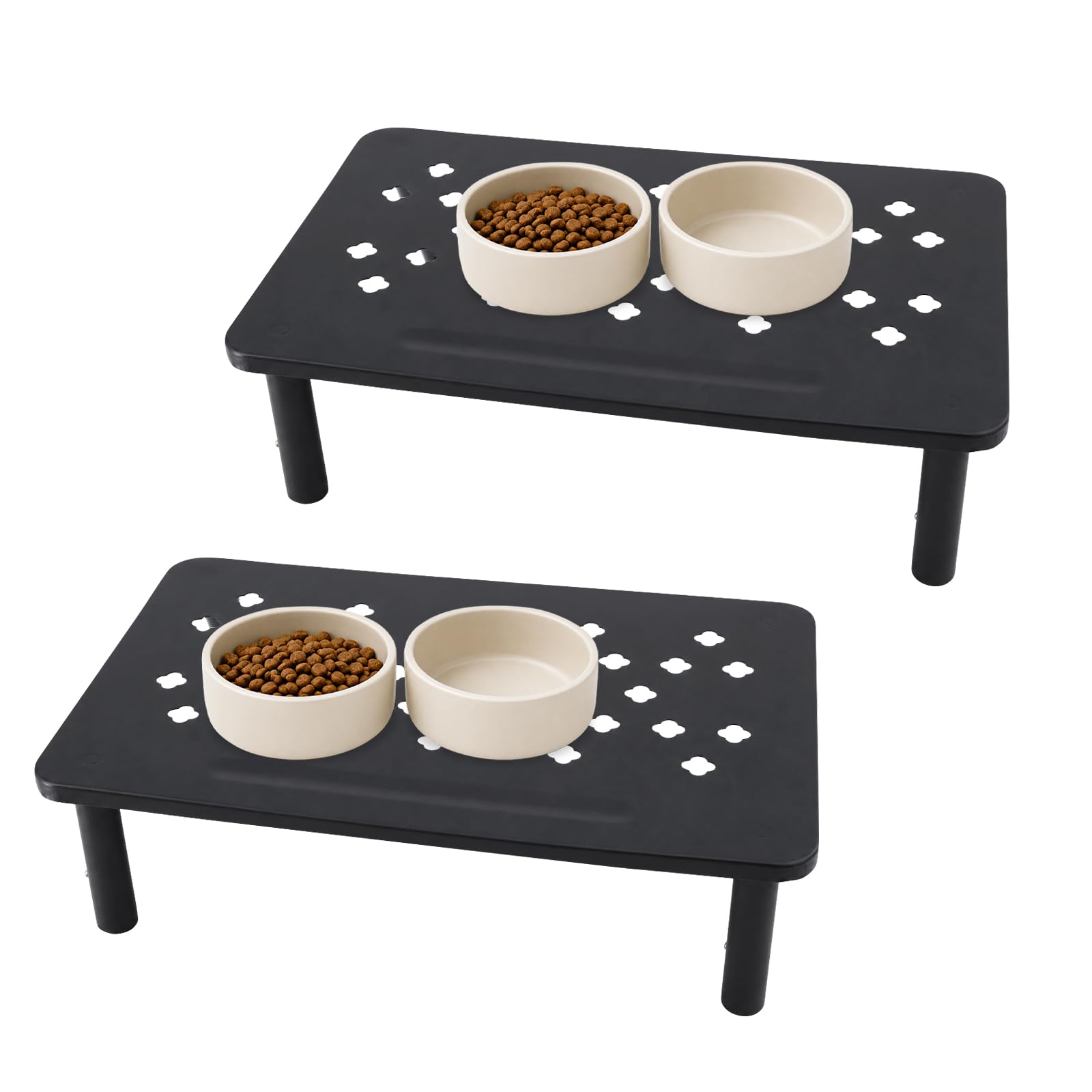 Ciotola per gatti con supporto regolabile, 37 x 24 cm, 2 pezzi, colore nero, base rialzata a 3 altezze, per cani e gatti