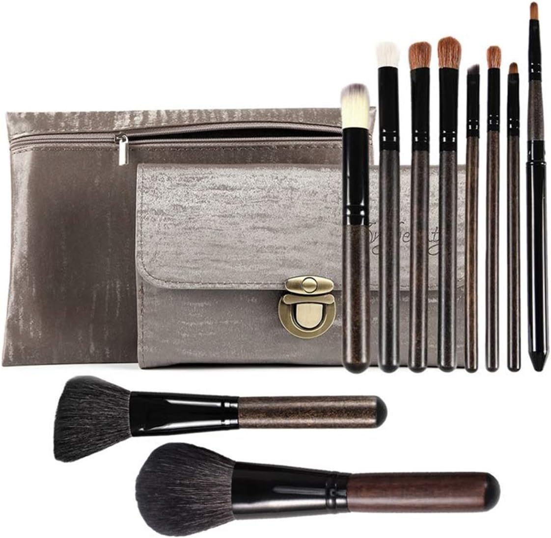 Goat Hair Makeup Brushes 10PCS Soft Professional Makeup Brush Set Foundation Blush Eye Shadow Makeup Brushes Two PU Cosmetic Bags JYNLU (goat hair) (goat hair)