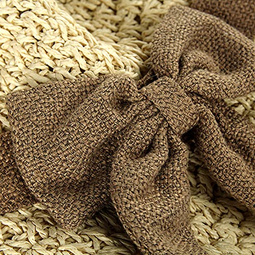Cappello di Paglia Intrecciato per Donna,Cappelli da Sole Traspirante a Tesa Larga in Paglia Intrecciata con Decorazione a Fiocco,Berretto da Spiaggia Traspirante per Esterni,Viaggi e Vacanze