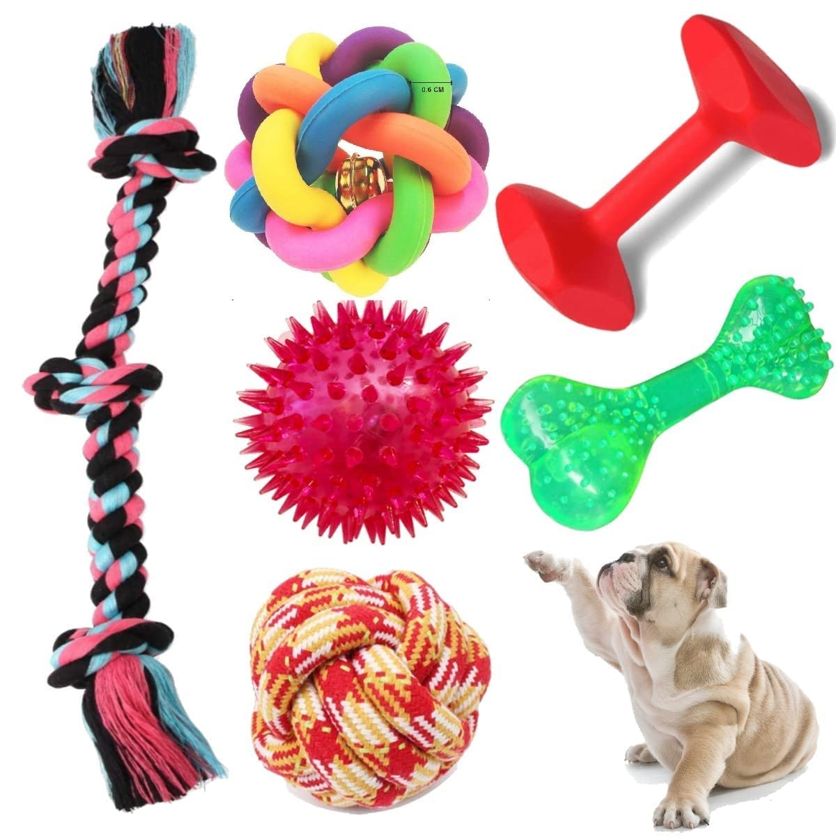 4PAWS Toys for Puppies + Toys for Small to Medium Dogs Chew Toys, Rope Toys + Rubber Spike Chew Ball Toy + Rubber Bone + Colorful Plastic Dumble Toy + New Chew Toys – (6 in 1 Pack) (B0C7H8X92Q) Amazon Price History, Amazon Price Tracker