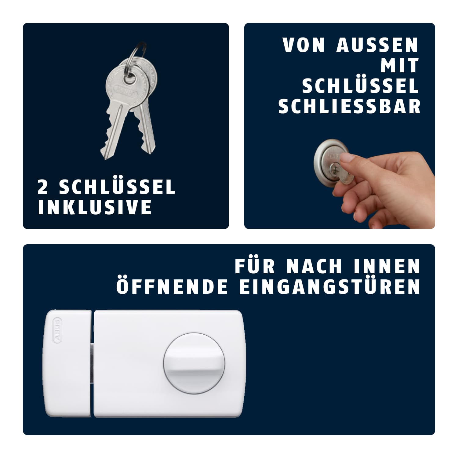ABUS Tür-Zusatzschloss 2110 mit Drehknauf, weiß, 56032