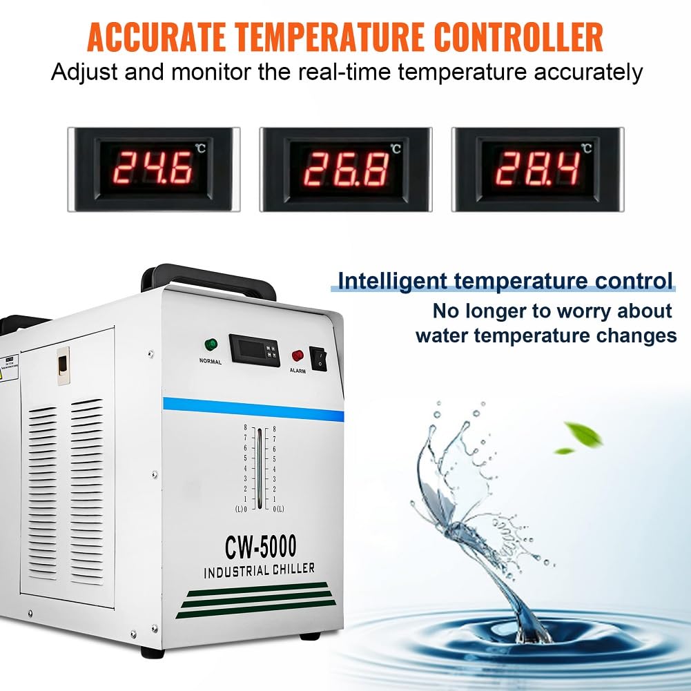 Enfriador de Agua Refrigerado Industrial, 220V CW-5000DG para Tubo Láser CO2 de 80/100W, 6L Tanque, Enfriador de Tubo Láser de Vidrio, Enfriador de Aire Industrial con Termostato Preciso 800W(CW-5000)