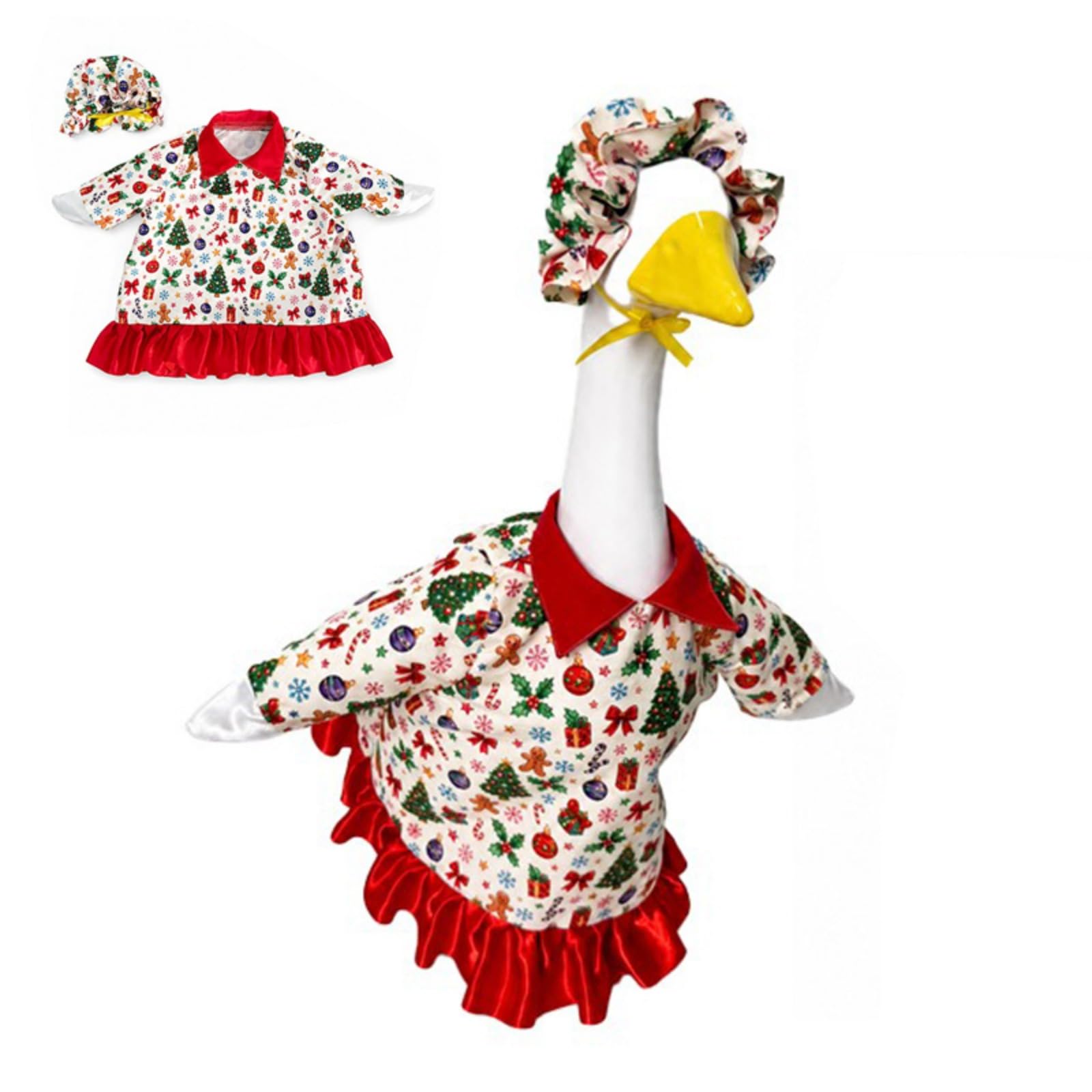 JHUAJISFC Christmas Porch Goose Outfit, Festive Floral Dress for 23" Lawn Statue