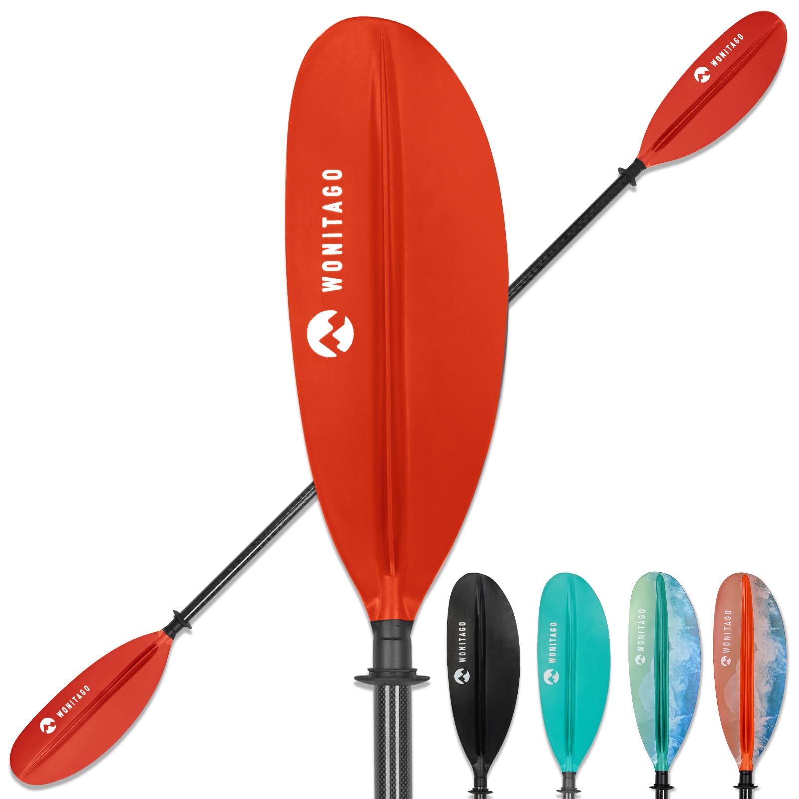 WONITAGO Kayak Paddle Premium Carbon Fiber Paddle with Reinforced PP + Fiberglass Blade, Floating Adjustable Kayaking Oars, 3 Piece, 220-240 cm/86-94 Inches
