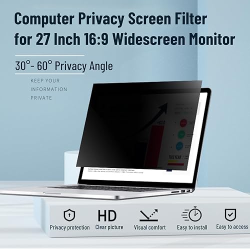 Miniatura 2 de Filtro de pantalla de computadora, 27 pulgadas para monitor de pantalla ancha 16:9, pantalla privada para PC, anti azul y deslumbramiento, película