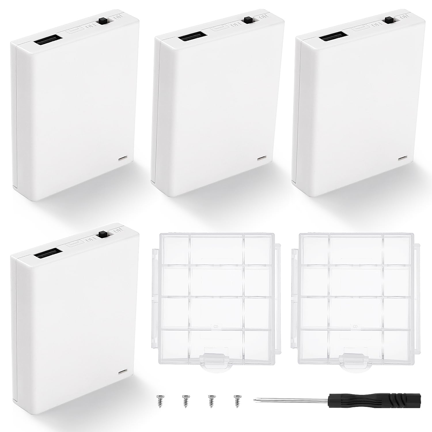 Portabatteria 6V 4x1.5V AA Supporto Batteria con USB Femmina Interruttore On/Off Bianco