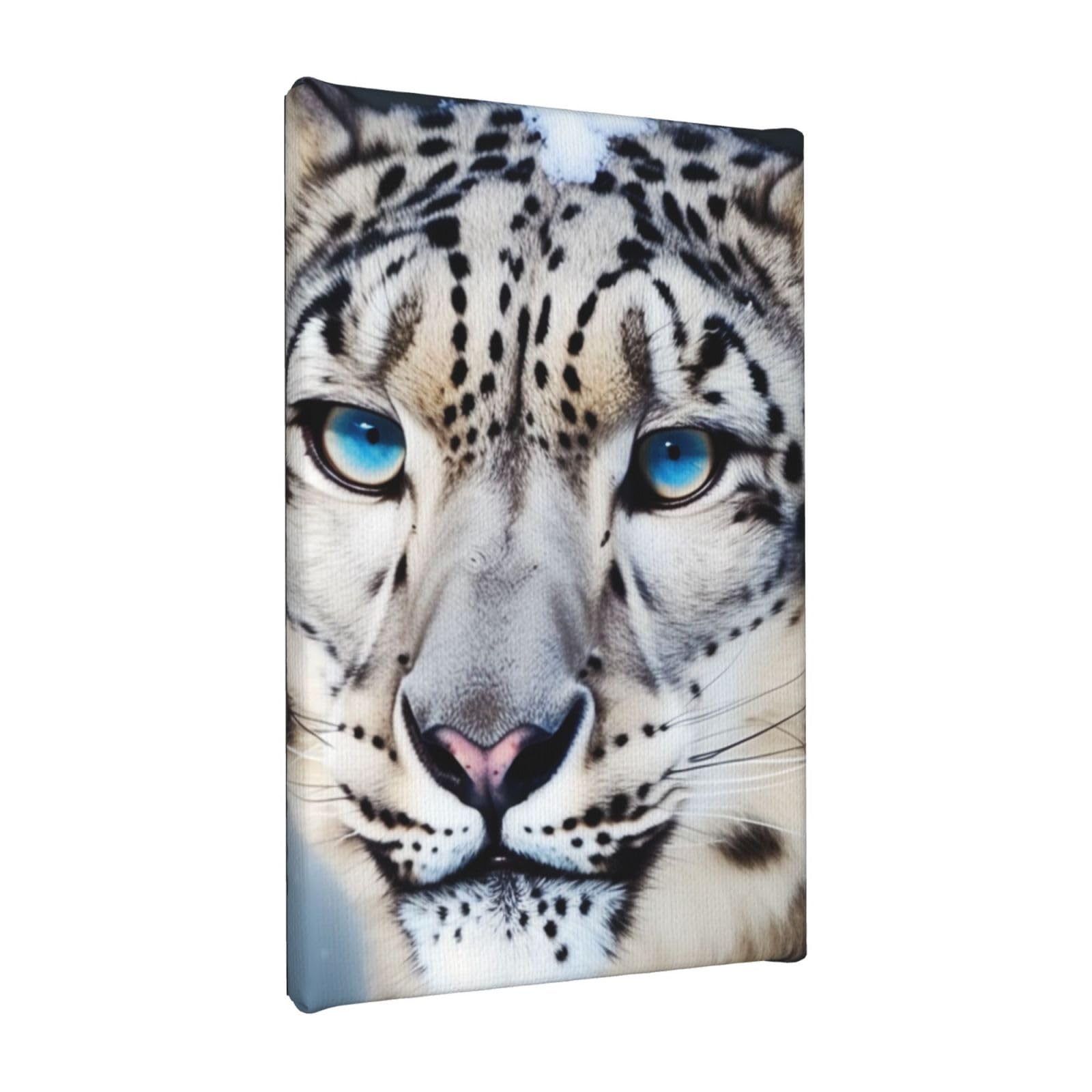 YKLJG Blue eyed snow leopard Printed Wall Art Canvas Painting 20x30 CM Wooden Framed Picture Painting Artwork Prints for Bedroom Kitchen Home Office Decor