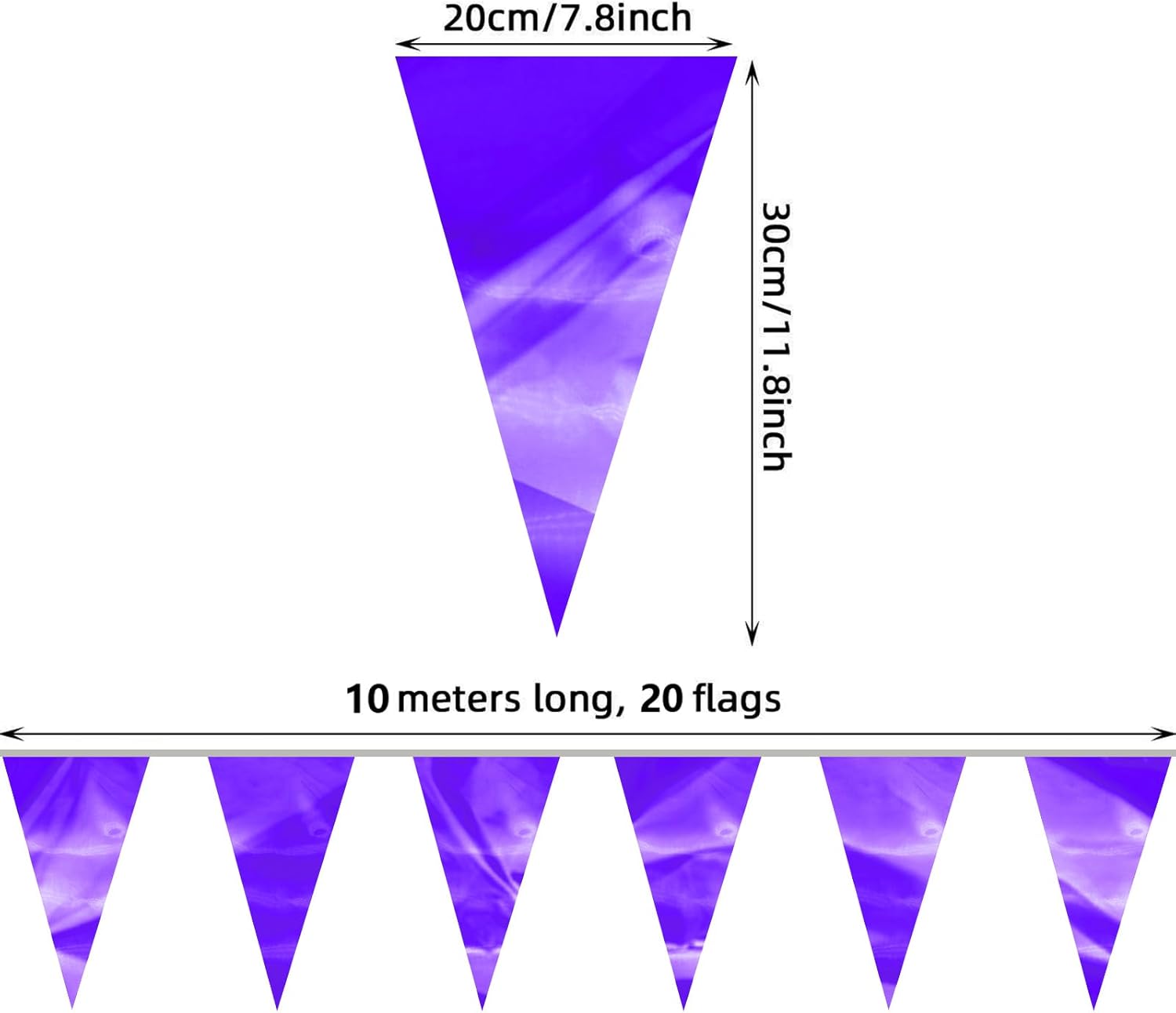 130FT Purple Glitter Triangle Pennant Banner Flag Metallic Bunting Fabric Garland for Christmas Graduation Wedding Engagement Anniversary Bachelorette Bridal Shower lavenderValentine's Party Decor - Image 2