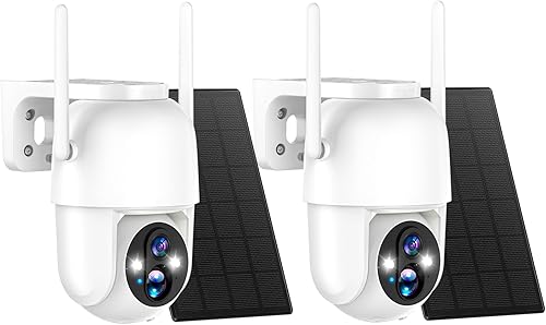 Allweviee Paquete de 2 cámaras WiFi de seguridad solar para exteriores, inclinación panorámica de 355 vista IP65, impermeable, recargable,