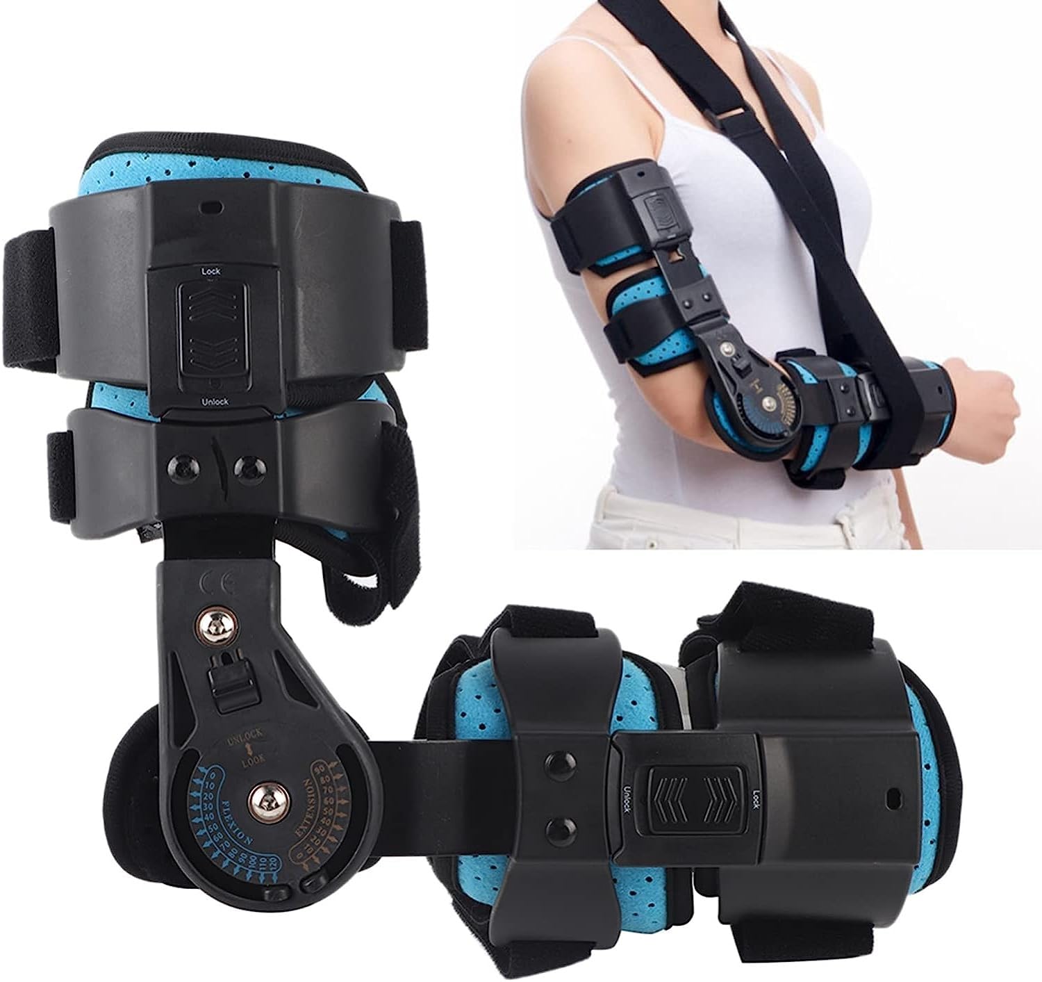 Codera Articulada para Brazo Derecho, Soporte Recuperación Lesiones con Órtesis Acero Inoxidable, Cabestrillo Fijación, Ideal para Poscirugía, Fracturas Y Lesiones Ligamentos Right