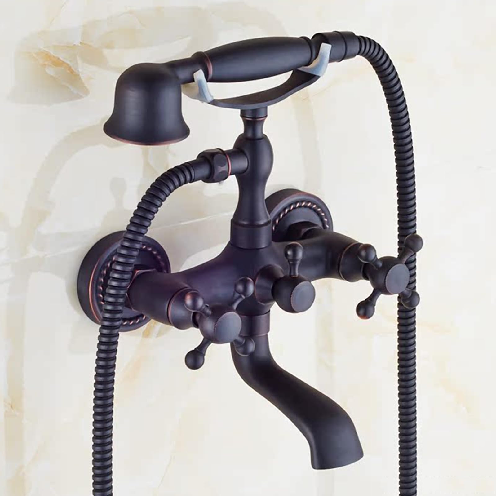 GLJTUO Shower system, V-intage Shower And Tub Faucet Set black 2 Functions Wall Mounted Hot or cold Brass Clawfoot Tub Shower Faucet Set, black retro